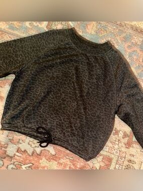 L.A.T. Live & Tell Dark Leopard Print Cropped Crewneck Pullover